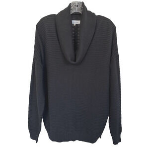 Calvin Klein Women's Cowl Neck Sweater Top Long Sleeve Drop Shoulder Sz M Black